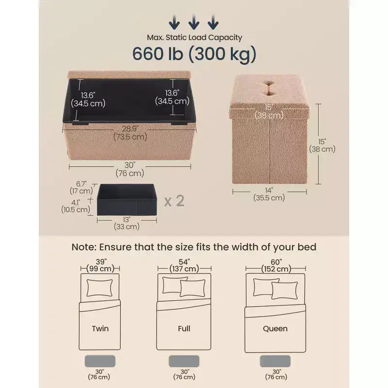 Banc Ottoman de Rangement, Coffre de Rangement, 38 x 76 x 38 cm, Banc de Bout de Lit, Charge jusqu'à 300 kg