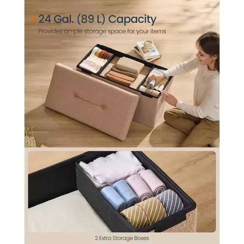 Banc Ottoman de Rangement, Coffre de Rangement, 38 x 76 x 38 cm, Banc de Bout de Lit, Charge jusqu'à 300 kg