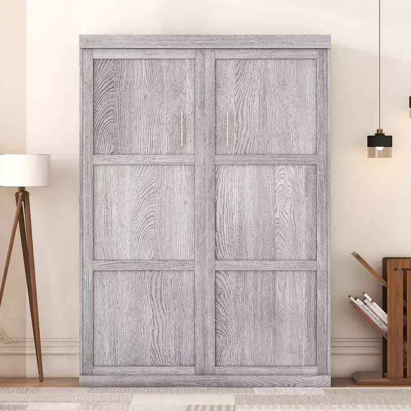 Lit escamotable mural pleine grandeur/taille double, lit en armoire en bois, gris
