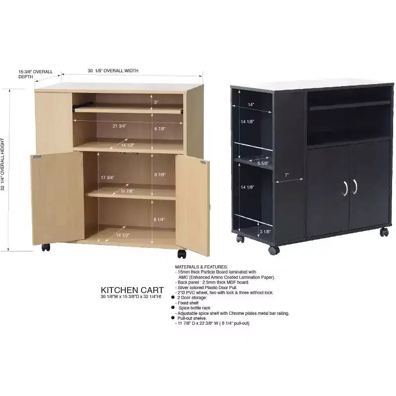 Chariot de cuisine roulant avec armoire de rangement