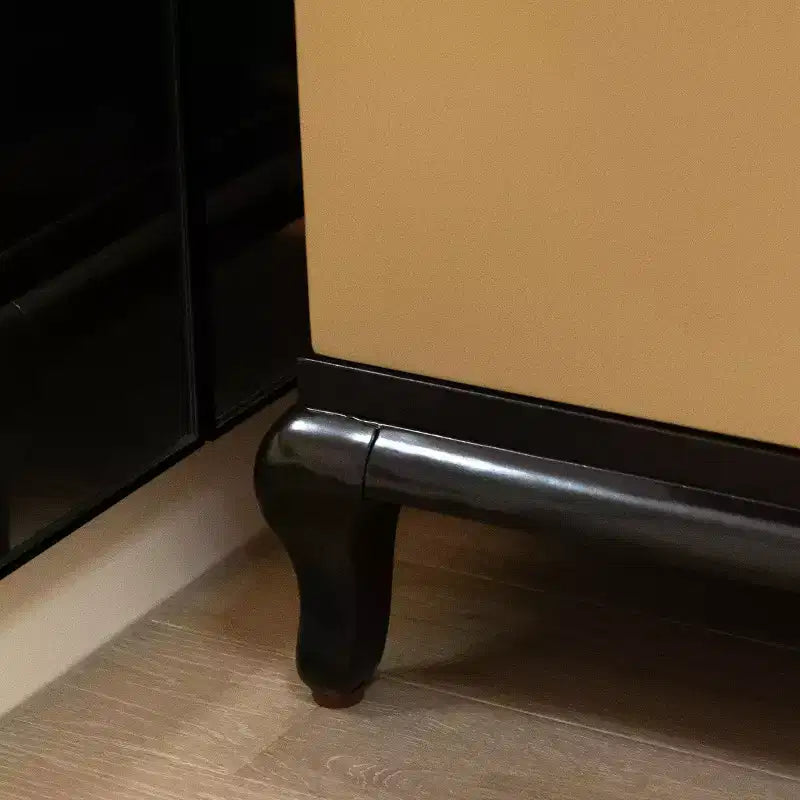 Table d'appoint de rangement 23 po, style glamour contemporain, en bouleau et placage, noir expresso et or doux