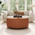 Pouf rond moderne en similicuir capitonné, brun clair