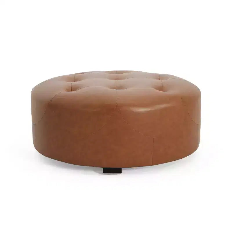 Pouf rond moderne en similicuir capitonné, brun clair