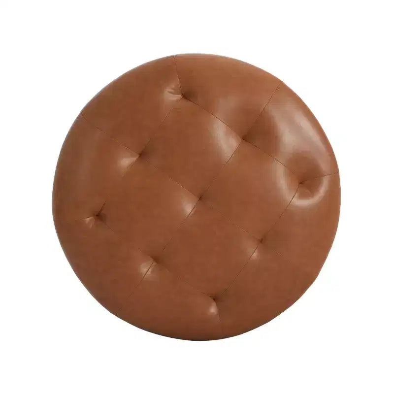 Pouf rond moderne en similicuir capitonné, brun clair