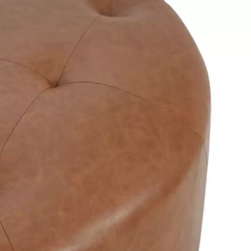 Pouf rond moderne en similicuir capitonné, brun clair