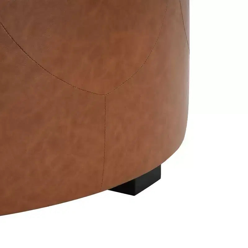 Pouf rond moderne en similicuir capitonné, brun clair