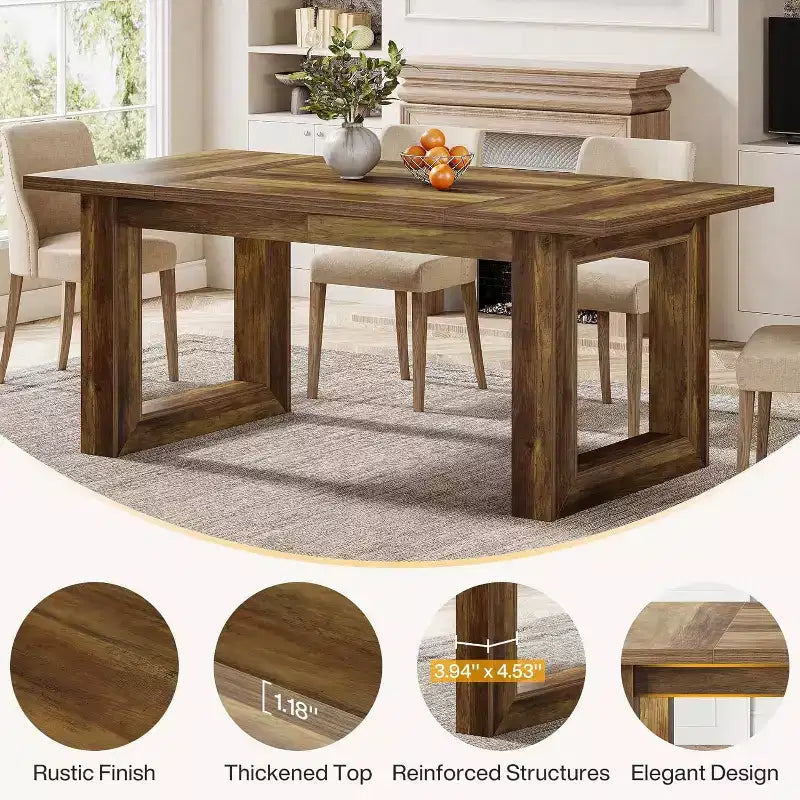 Table de salle à manger de ferme pour 4 à 6 personnes, table de cuisine en bois de 160 cm, table rectangulaire pour salle à manger, salon, cuisine