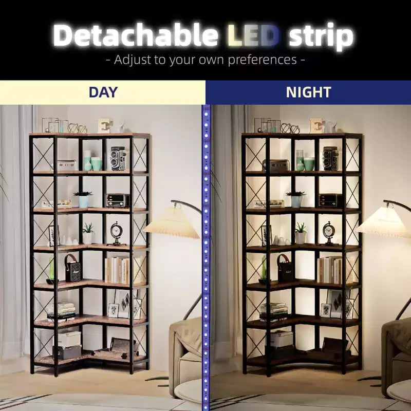 Étagère d'angle à 7 niveaux avec bandes lumineuses LED IF076