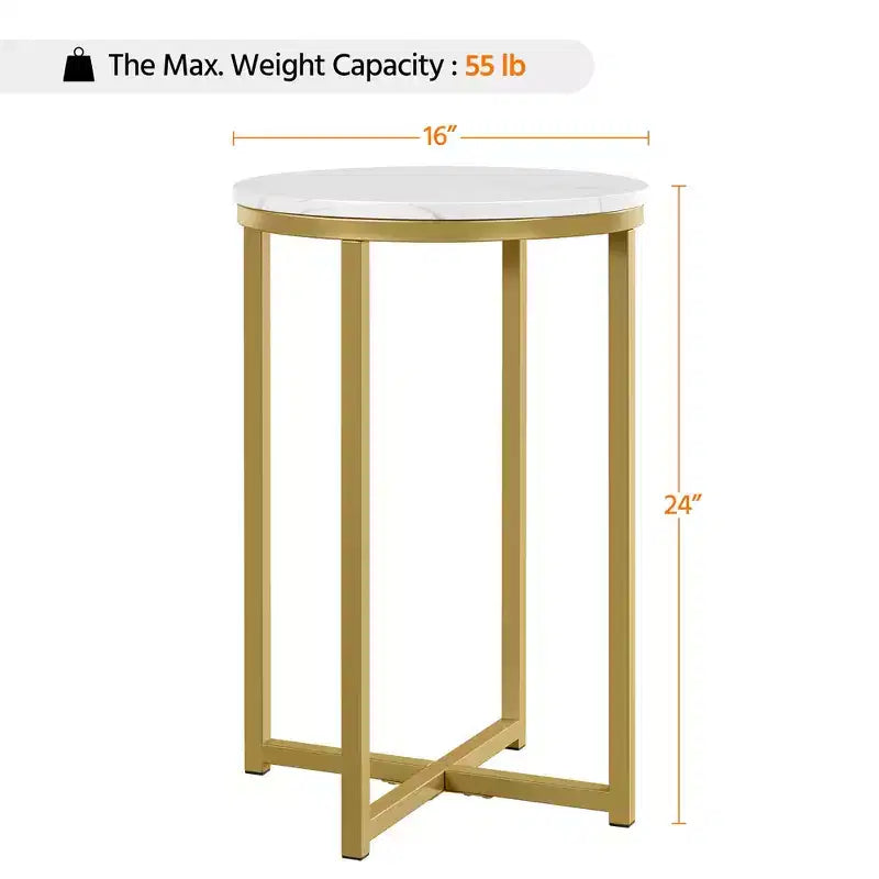 Table d'appoint moderne en X avec pieds en métal et plateau rond