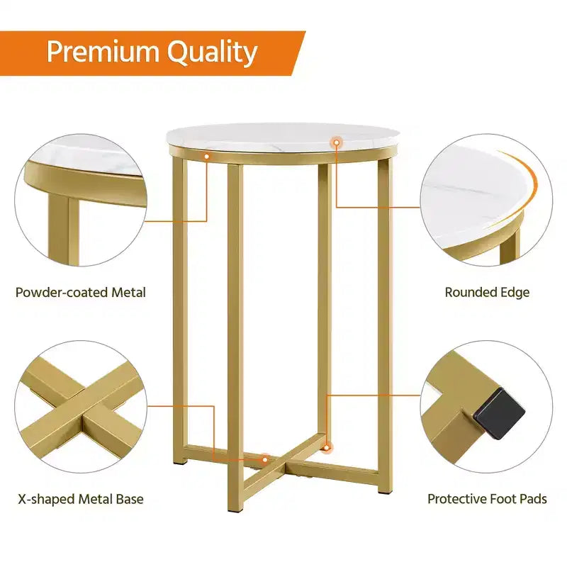Table d'appoint moderne en X avec pieds en métal et plateau rond