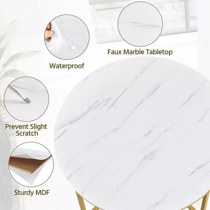 Table d'appoint moderne en X avec pieds en métal et plateau rond