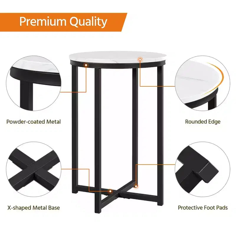 Table d'appoint moderne en X avec pieds en métal et plateau rond