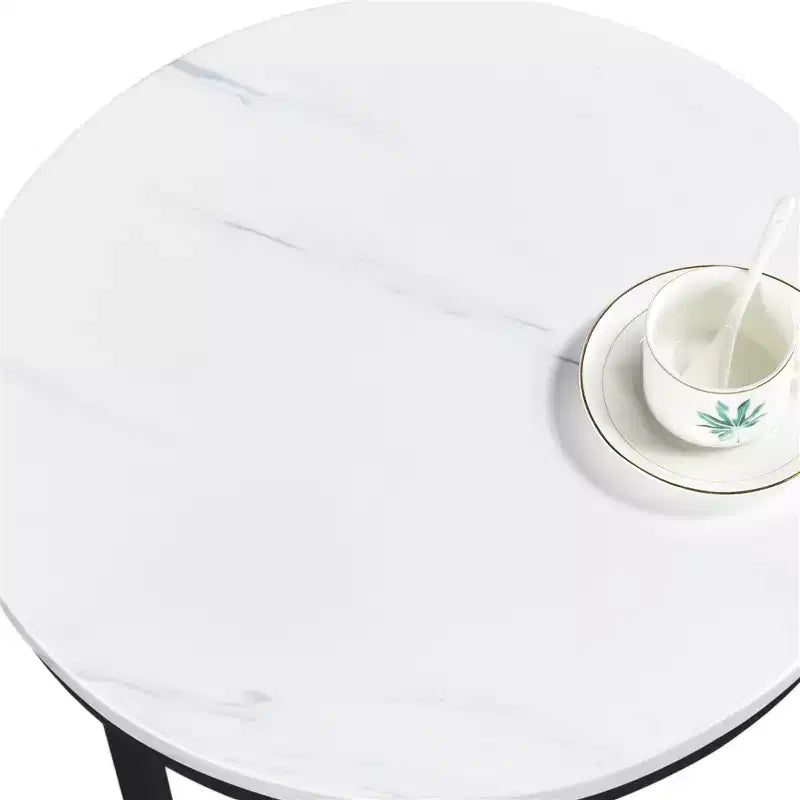 Table d'appoint moderne en X avec pieds en métal et plateau rond