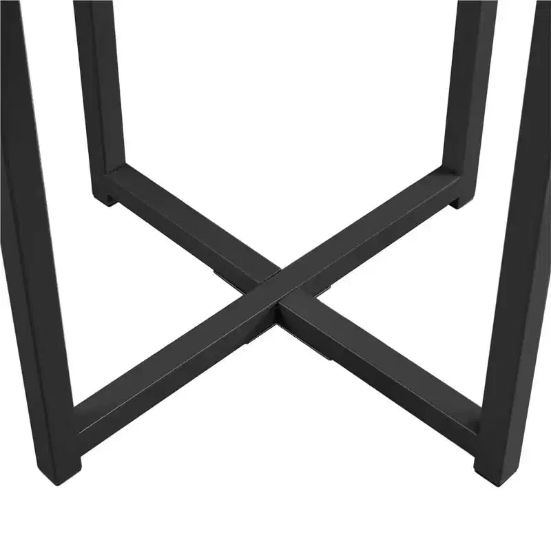 Table d'appoint moderne en X avec pieds en métal et plateau rond