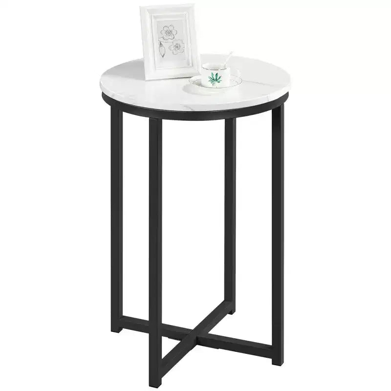 Yaheetech Modern X-Based Accent Table with Metal Legs Round Tabletop