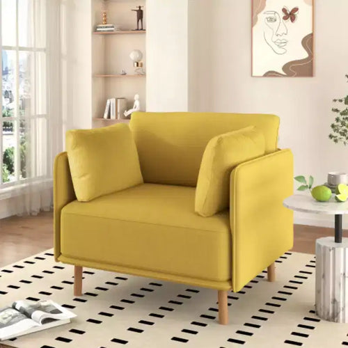 Fauteuil d'appoint rembourré 39 : Coussins moelleux, accoudoirs élégants, pieds en bois - Confortable pour le salon, la chambre, le bureau