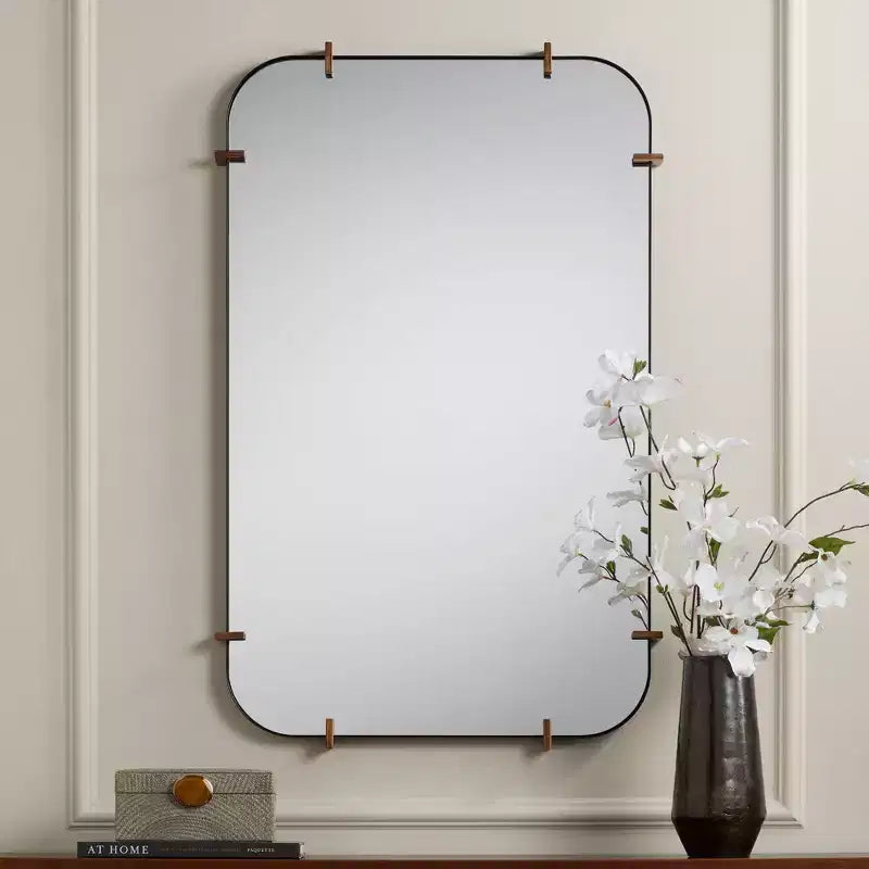Miroir mural noir aux bords arrondis 24 x 38