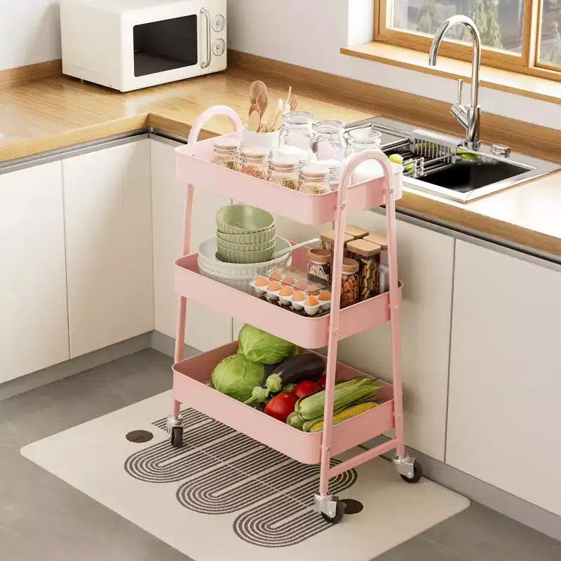 Chariot de rangement à roulettes à 3 niveaux, chariot de rangement mobile en métal de qualité supérieure avec roues verrouillables, organiseur ultime pour chaque pièce de la maison