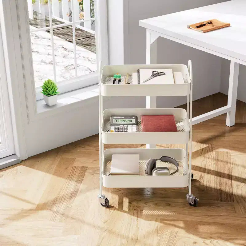Chariot de rangement à roulettes à 3 niveaux, chariot de rangement mobile en métal de qualité supérieure avec roues verrouillables, organiseur ultime pour chaque pièce de la maison