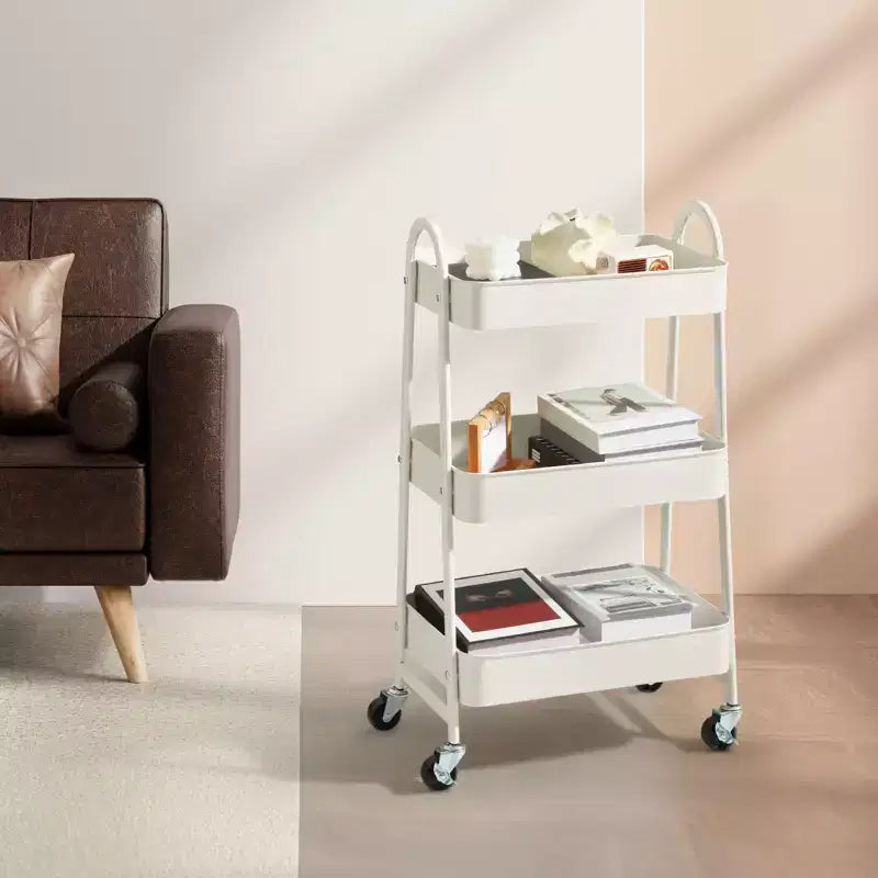 Chariot de rangement à roulettes à 3 niveaux, chariot de rangement mobile en métal de qualité supérieure avec roues verrouillables, organiseur ultime pour chaque pièce de la maison