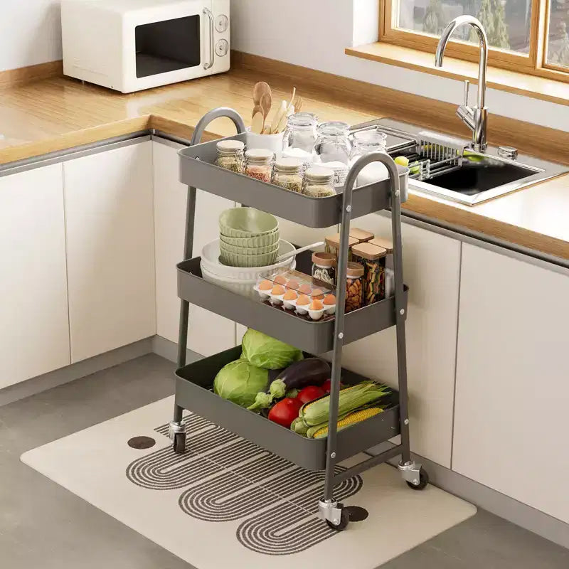 Chariot de rangement à roulettes à 3 niveaux, chariot de rangement mobile en métal de qualité supérieure avec roues verrouillables, organiseur ultime pour chaque pièce de la maison