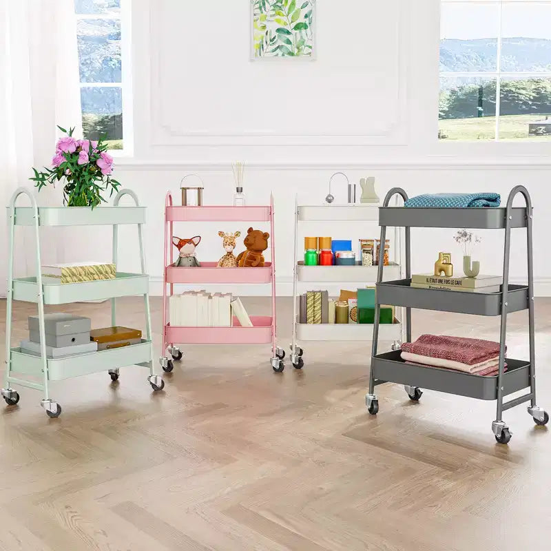Chariot de rangement à roulettes à 3 niveaux, chariot de rangement mobile en métal de qualité supérieure avec roues verrouillables, organiseur ultime pour chaque pièce de la maison