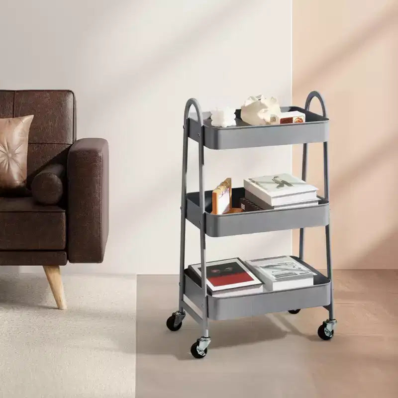 Chariot de rangement à roulettes à 3 niveaux, chariot de rangement mobile en métal de qualité supérieure avec roues verrouillables, organiseur ultime pour chaque pièce de la maison
