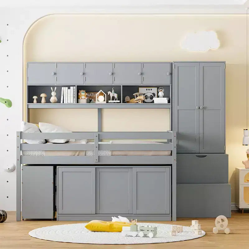 Lit mezzanine moderne 108,2 L x 42 l avec armoire, bureau, tiroirs et étagères