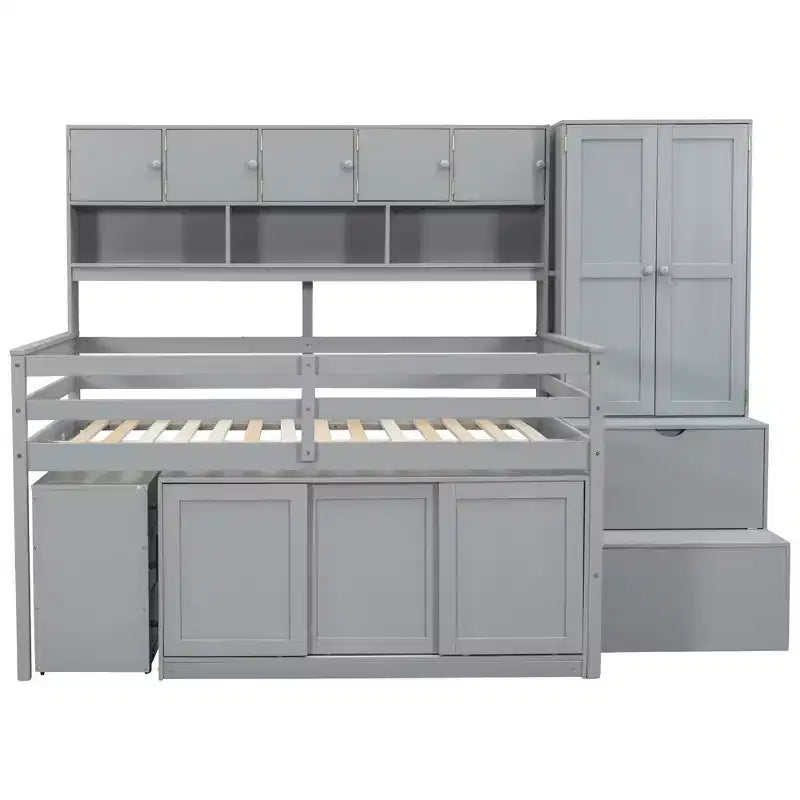 Lit mezzanine moderne 108,2 L x 42 l avec armoire, bureau, tiroirs et étagères