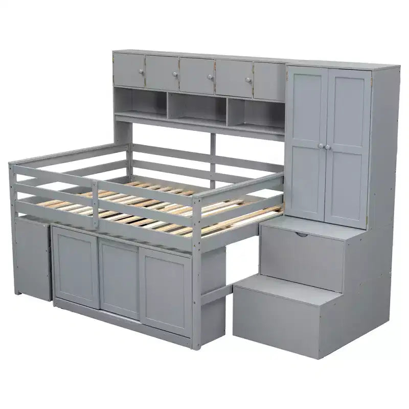 Lit mezzanine moderne 108,2 L x 42 l avec armoire, bureau, tiroirs et étagères