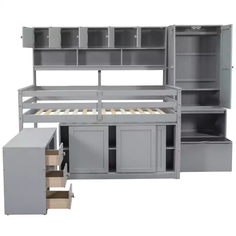 Lit mezzanine moderne 108,2 L x 42 l avec armoire, bureau, tiroirs et étagères