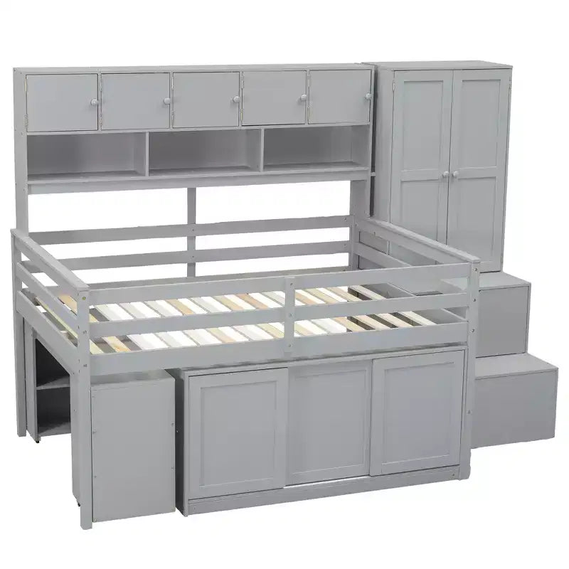 Lit mezzanine moderne 108,2 L x 42 l avec armoire, bureau, tiroirs et étagères