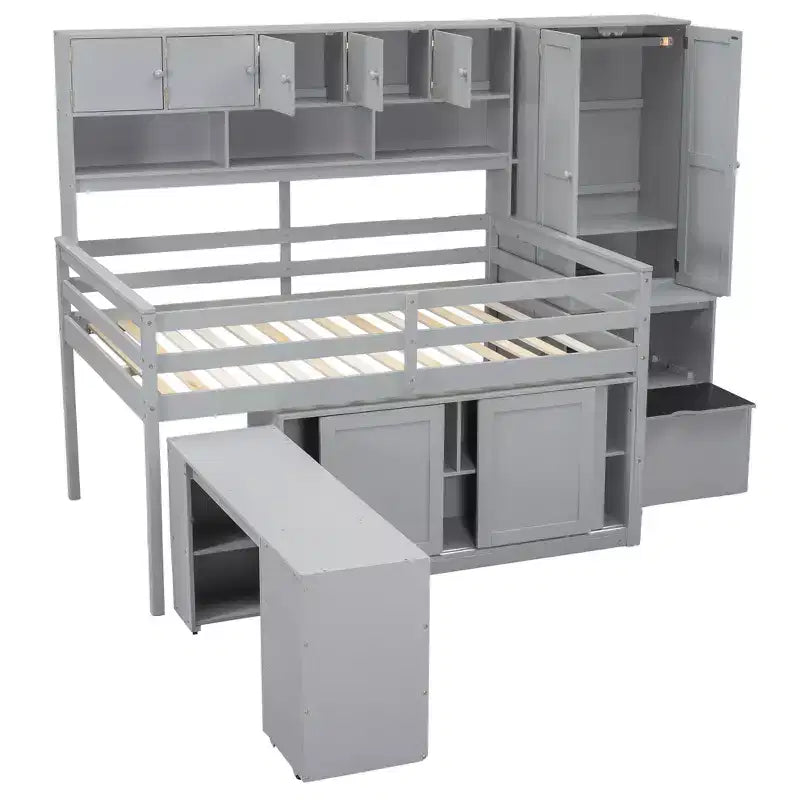 Lit mezzanine moderne 108,2 L x 42 l avec armoire, bureau, tiroirs et étagères