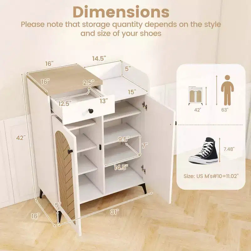 Meuble à chaussures 6 niveaux avec tiroir 6 étagères amovibles Ouvertures de ventilation Pieds en métal