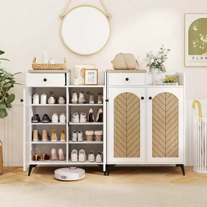 Meuble à chaussures 6 niveaux avec tiroir 6 étagères amovibles Ouvertures de ventilation Pieds en métal
