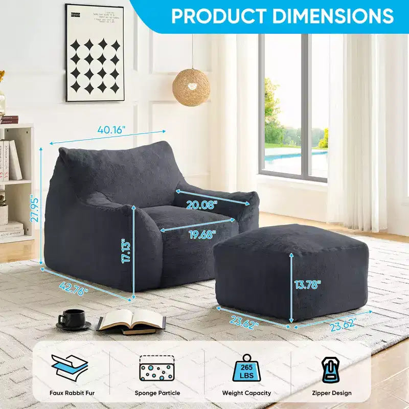 Pouf géant moderne, en similicuir de lapin, avec repose-pieds