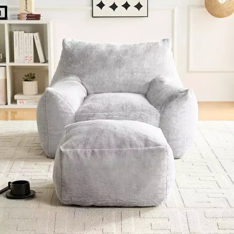 Pouf géant moderne, en similicuir de lapin, avec repose-pieds