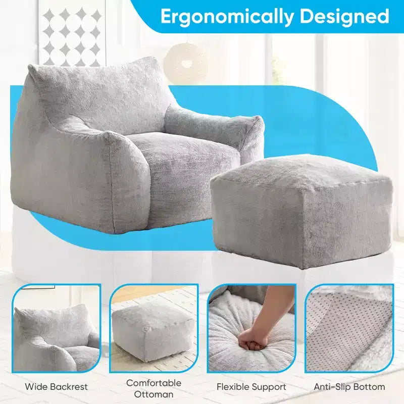 Pouf géant moderne, en similicuir de lapin, avec repose-pieds