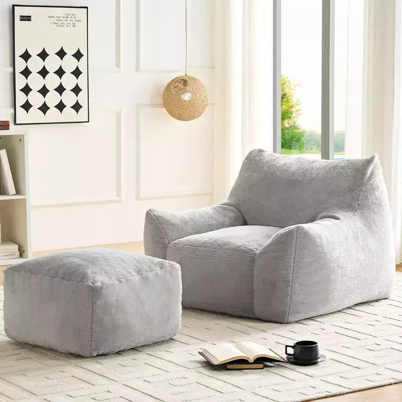 Pouf géant moderne, en similicuir de lapin, avec repose-pieds