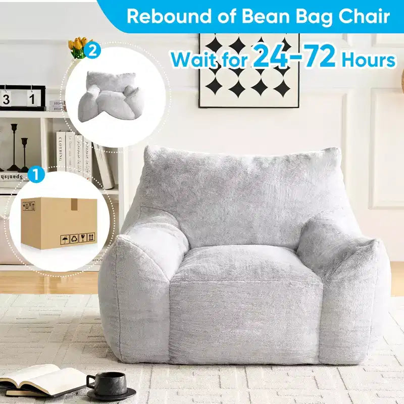 Pouf géant moderne, en similicuir de lapin, avec repose-pieds