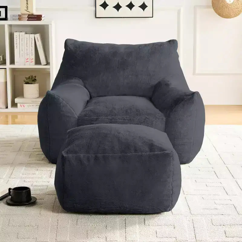 Pouf géant moderne, en similicuir de lapin, avec repose-pieds