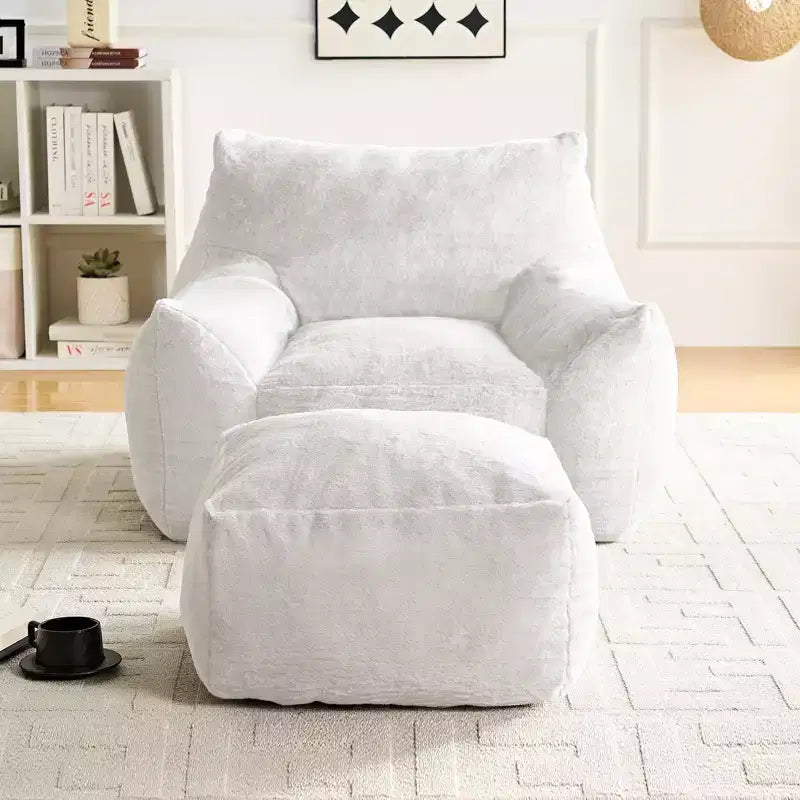 Pouf géant moderne, en similicuir de lapin, avec repose-pieds