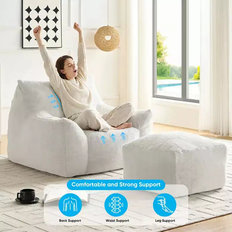 Pouf géant moderne, en similicuir de lapin, avec repose-pieds