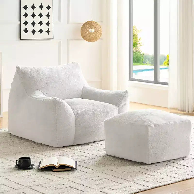 Pouf géant moderne, en similicuir de lapin, avec repose-pieds