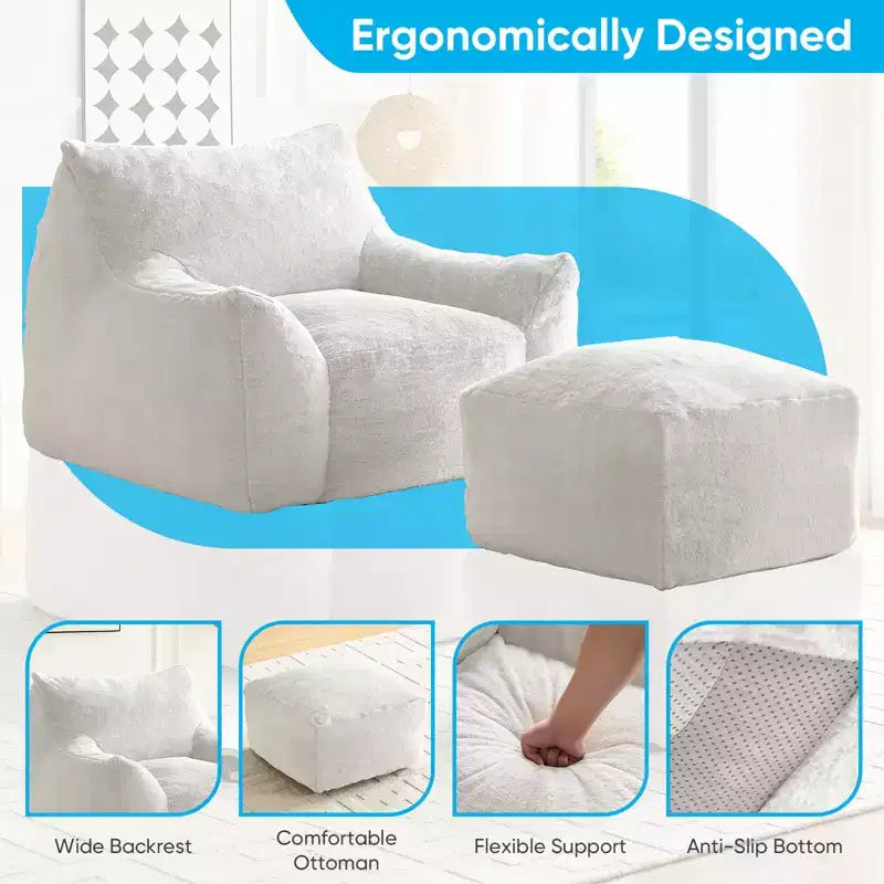 Pouf géant moderne, en similicuir de lapin, avec repose-pieds