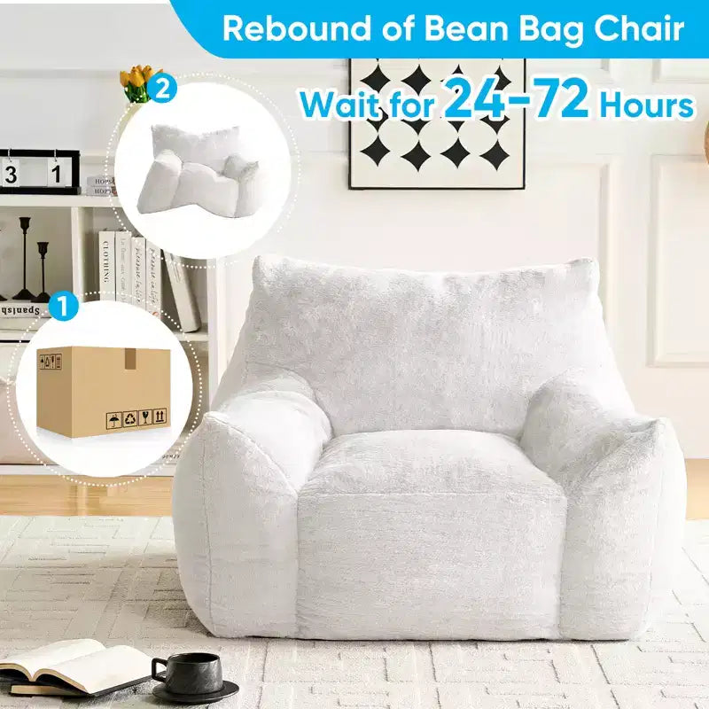 Pouf géant moderne, en similicuir de lapin, avec repose-pieds
