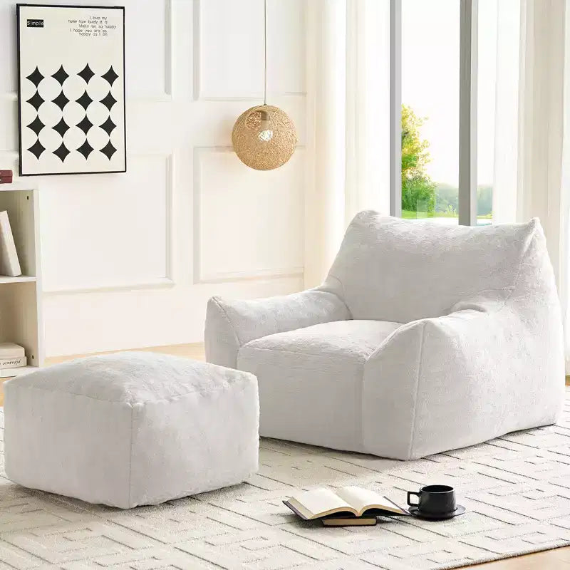Pouf géant moderne, en similicuir de lapin, avec repose-pieds
