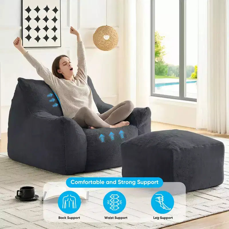 Pouf géant moderne, en similicuir de lapin, avec repose-pieds