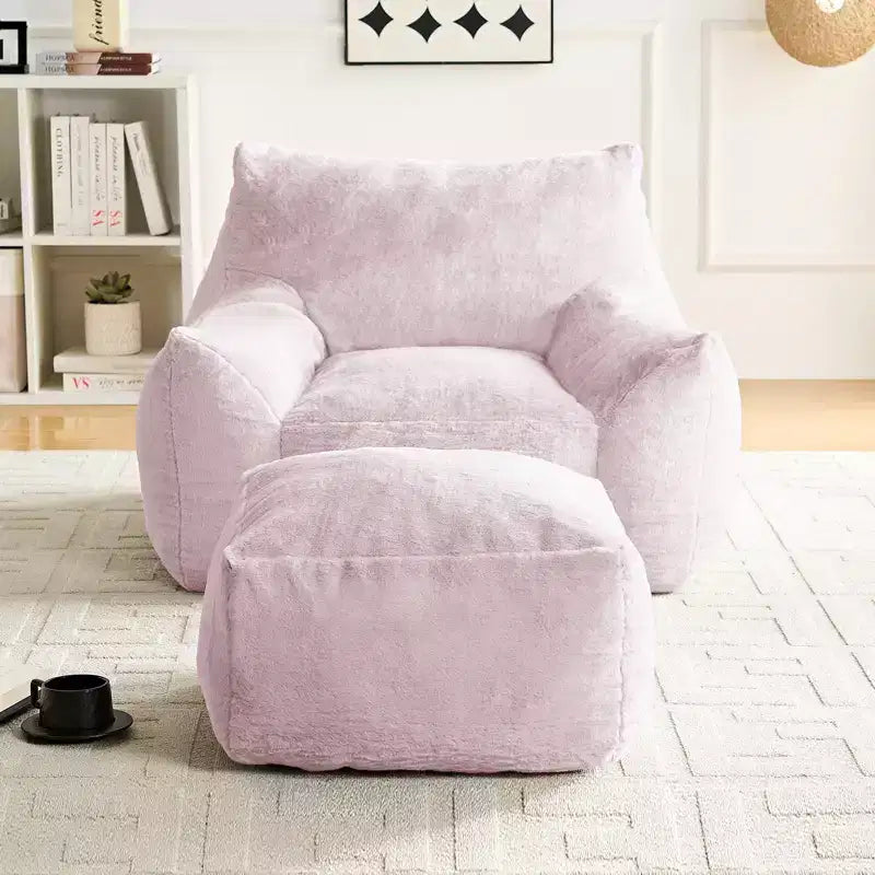 Pouf géant moderne, en similicuir de lapin, avec repose-pieds