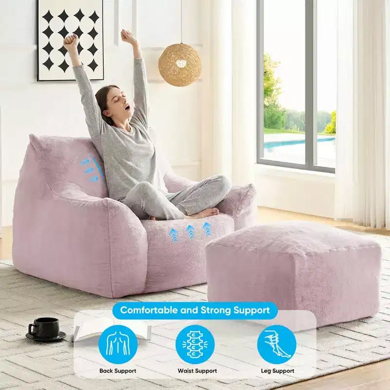 Pouf géant moderne, en similicuir de lapin, avec repose-pieds